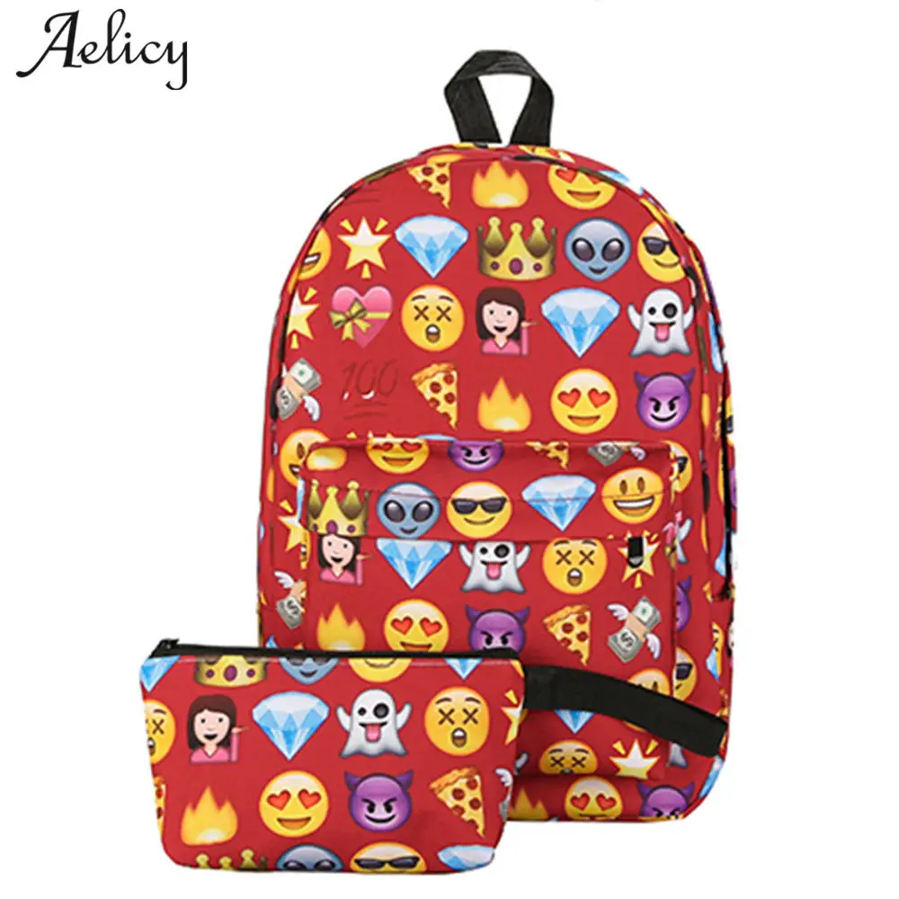 

Aelicy Luxury Print Emoticon Backpack Set Unisex 2 pcs School Bags Two Piece Set Shoulder for Teenage Girls School Backpack
