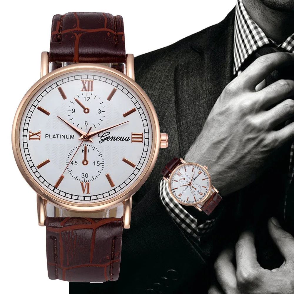 Classic Men's Business Watch Retro Design Leather Band Quartz Wrist Watches Men Top Brand