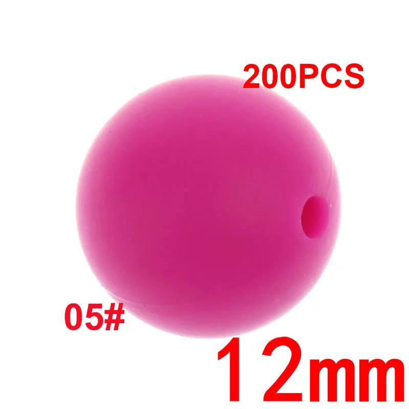 05 Violet Red 200 шт Круглые 12 мм Силиконовые Бусины прорезыватель Bpa бесплатно детские стоматологические ожерелья Аксессуары крепления для укачивания, успокаивающего приспособления цепочка ручная работа - Цвет: 05 Violet Red