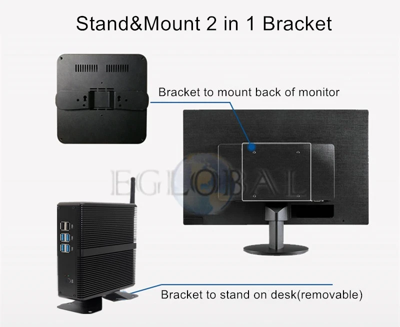 Процессор EGlobal fanless Мини ПК Intel i5 7200U i3 7100U DDR4 DDR3 Nuc компьютер Linux ОС Windows 10 Pro 1* msatа, 1*2,5 ''sata 4K HTPC HDMI VGA