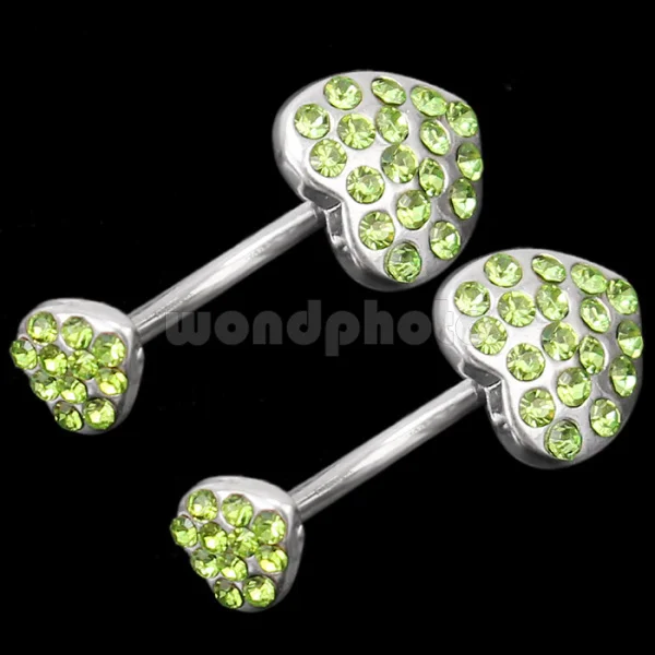 Refaxi 2x Belly Navel Button Green Heart Shape Ring Crystal Rhineston Stainless Steel | Украшения и аксессуары