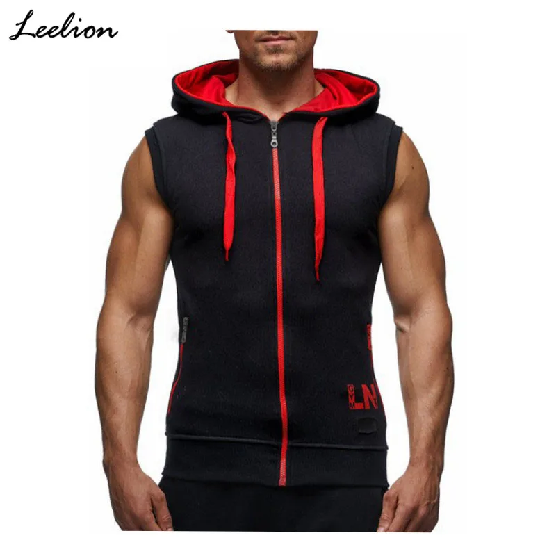 

LeeLion 2018 New Spring Hoodies Men Sleeveless Slim Fit Sweatshirts Summer Zipper Cardigan Sportswear Casual Solid Tracksuit