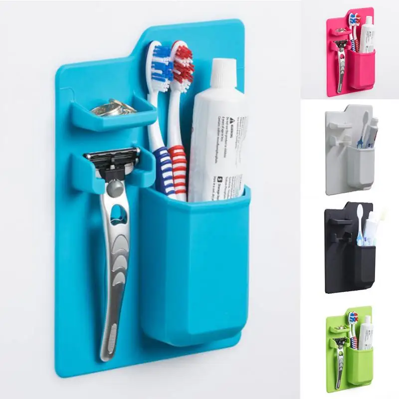 

Multi Function Silicone Mighty Toothbrush Holder Baskets Bathroom Organizer Storage Space Rack stands