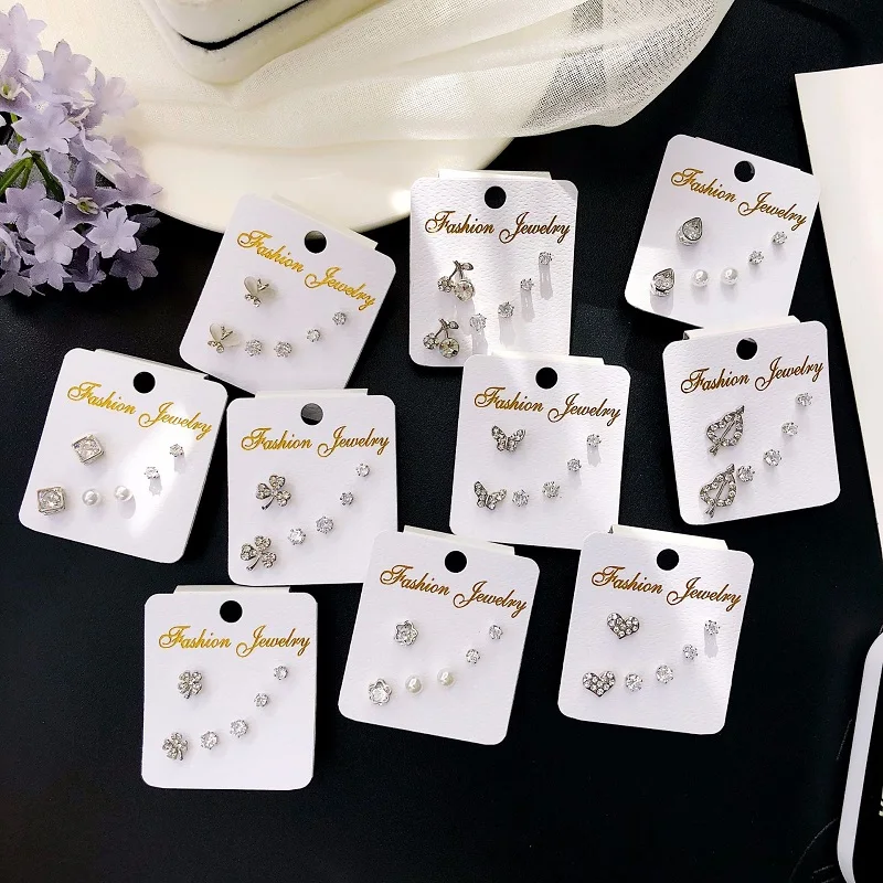 

3 pairs Hypoallergenic Stud Earrings For Women Cute Pattern Leaves Love Butterfly Inlaid Zircon Crystal Pearl Earrings Jewelry