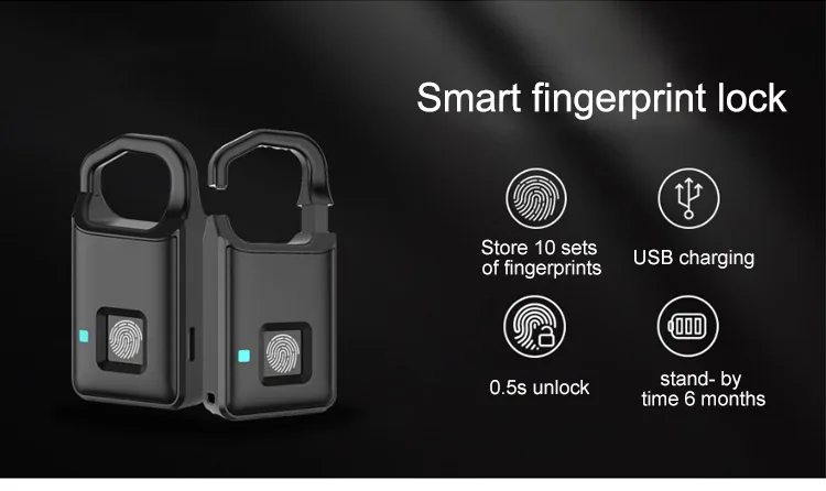 Отпечатков пальцев замок Быстрый доступ портативный Smart Security Keyless дверной мешок замок зарядка через usb Anti-theft электронный замок