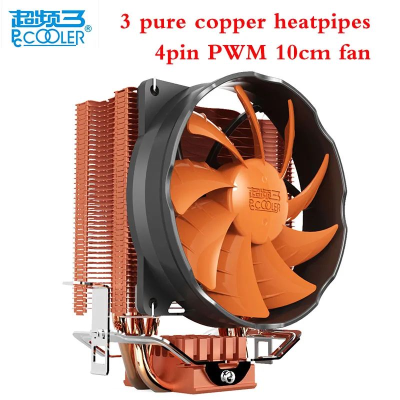 

Pccooler 3 heatpipes 4pin PWM 10cm/100mm silent cpu cooler fan for AMD Intel 775 1156 1150 1155 1151 cpu cooling radiator fan