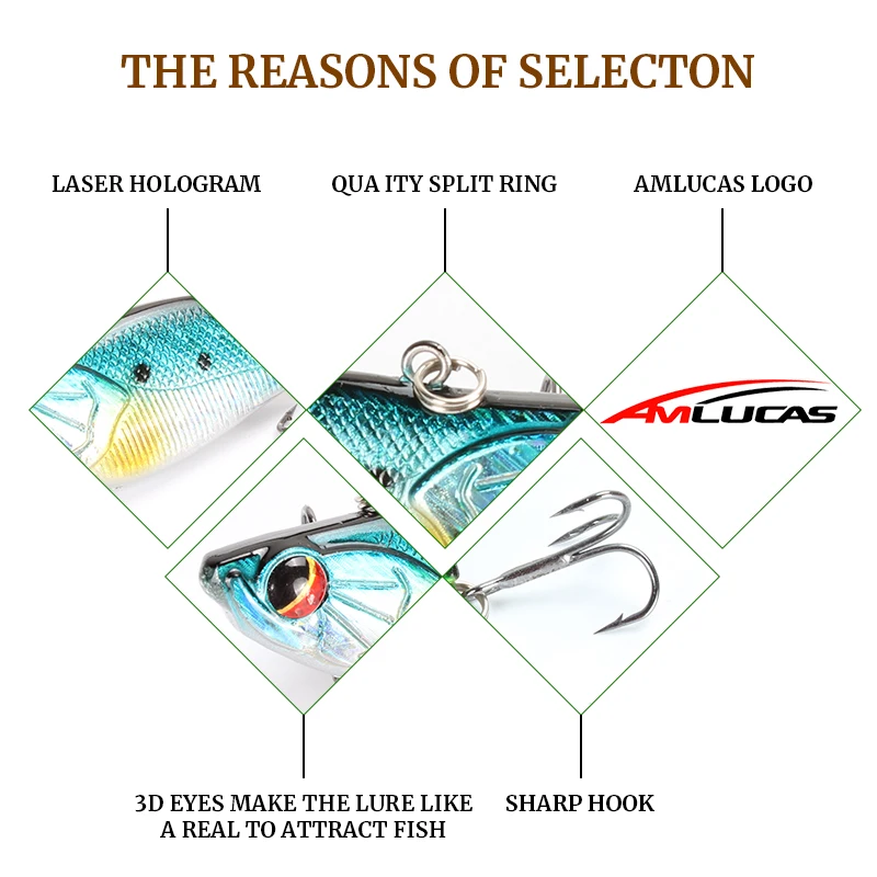 Amlucas الصيد إغراء غرق VIB Lipless Crankbaits 60 مللي متر 13.9g الصلب الاصطناعي الاهتزاز الطعم الشتاء الجليد الصيد معالجة WE1201
