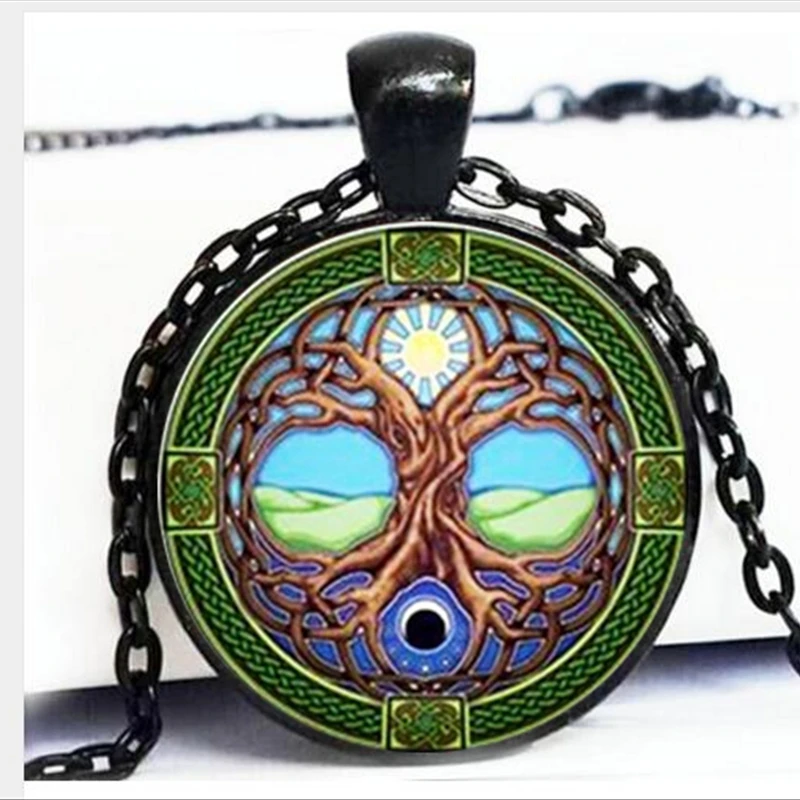 

wholesale Tree Of Life Pendant, Sun and moon Tree Of Life Necklace, Yin Yang Jewelry, Silver And Glass Charm A-083 HZ1