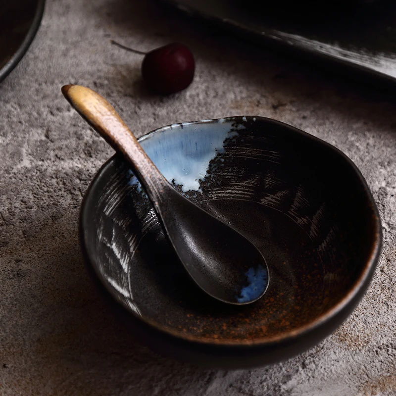 

NIMITIME Japanese Style Stoneware Under Glaze Flame Kiln Ceramic Rice Bowl Long Dinner Plate Round Dish Tableware