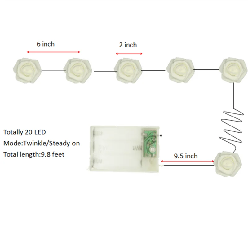 3 м 20 светодиодный Сказочный светильник на батарейках с розами для свадебной вечеринки, Дня Святого Валентина, гирлянда, украшение для рождественской вечеринки