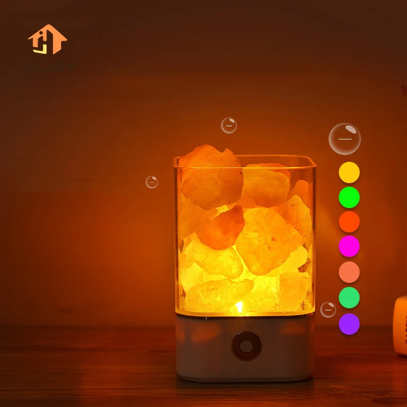 

USB Crystal Salt Night Light Himalayan Crystal Rock Salt Lamp LED Air Purifier Night Lamp Rechargeable Bedside Salt Night Light