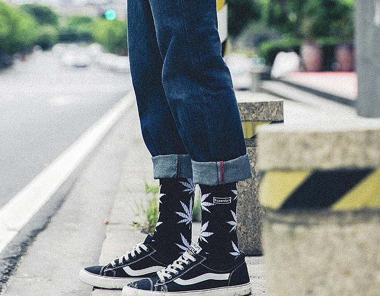 Уличные стильные кленовые носки Harajuku, модные носки для скейтборда из конопли, высокое качество, бамбуковые хлопковые мужские носки