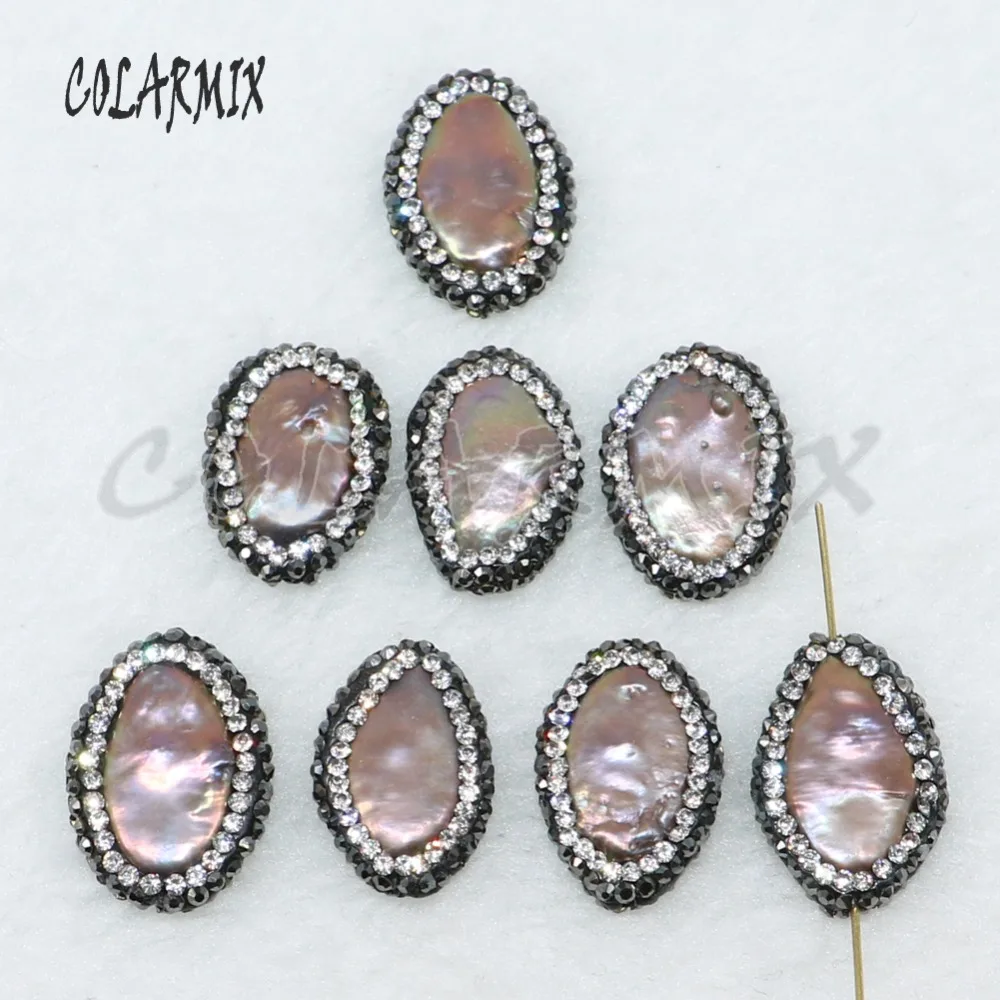 Natural pearl beads druzy oval shape jewelry bead pave rhinestone