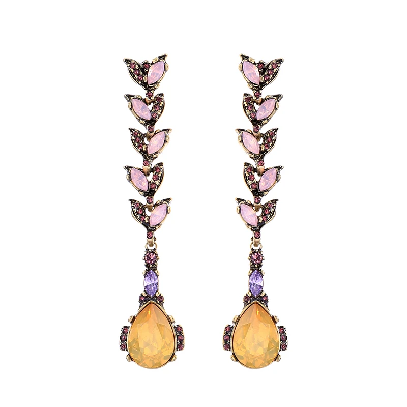 

Retro Multicolor Crystal Leaves Water Drop Earrings For Women Charm Long Dangle Earrings Fashion Jewelry Accessories Wholesale
