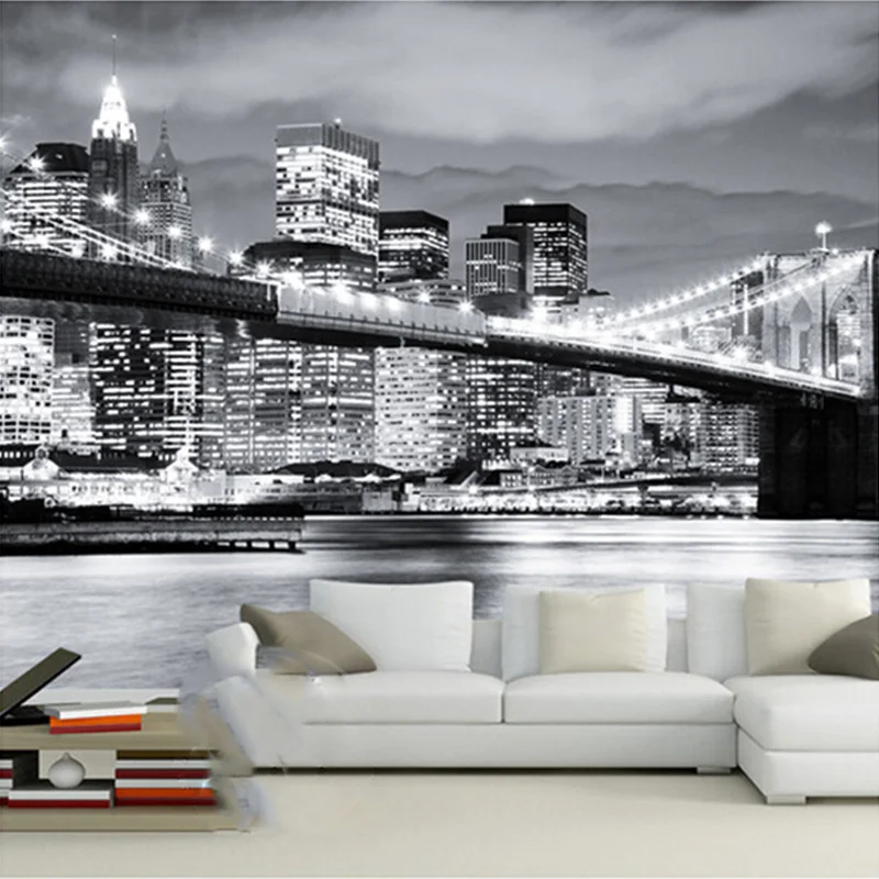 Пользовательские 3D фото обои современный город европейский и американский ночной вид Манхэттенский мост гостиная настенная диван фон
