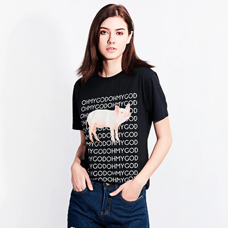 Harajuku/футболка с надписью OH MY GOD Pig женская летняя забавная футболка 3d изображением
