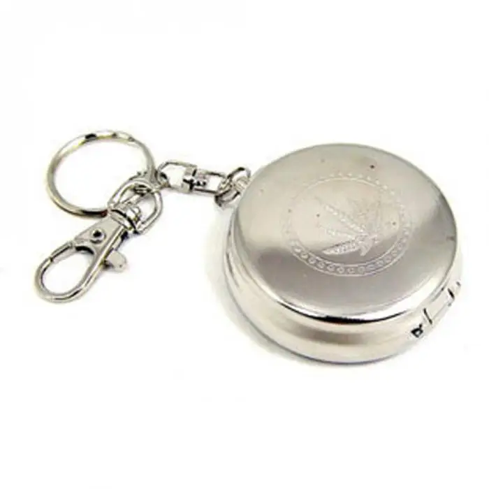 Round Pocket Portable Cigarette Ashtray with Lid Keychain by Stainless Steel DTT88