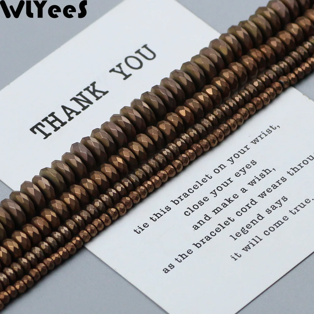 

WLYeeS Matte faceted Flat Round Plating Copper Color bead 4 6 8 10mm Loose Bead for Jewelry Bracelet Necklace earring Making DIY