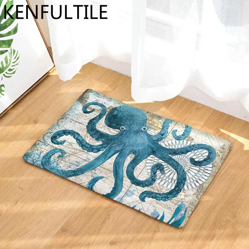Marine Animal Waterproof Anti Slip Floor Mat Ocean Sea Octopus Carpets