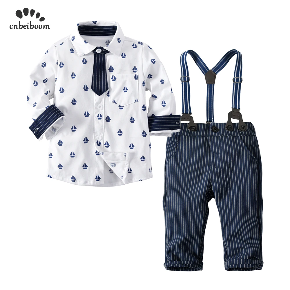 Комплекты одежды для мальчиков 1-4 лет г. осенний костюм джентльмена с длинными рукавами и галстуком-бабочкой для маленьких мальчиков, рубашка, комбинезон, брюки комплект детской одежды
