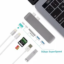 6-в-1 Dual USB-C USB C USB концентратор с SD/устройство для считывания с tf-карт с 2 портами(стандарт 3,0 Тип C Мощность доставки концентратора Thunderbolt Тип-C концентратор для MacBook Pro