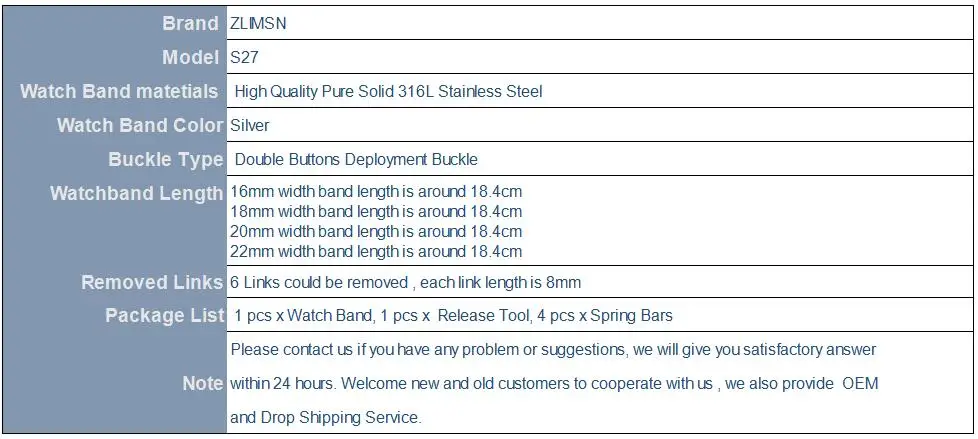 ZLIMSN высокое качество скрытая застежка ремешок для часов 16 18 20 22 мм 316L нержавеющая сталь часы ремешок для мужчин серебряный браслет заменить мужчин t Link