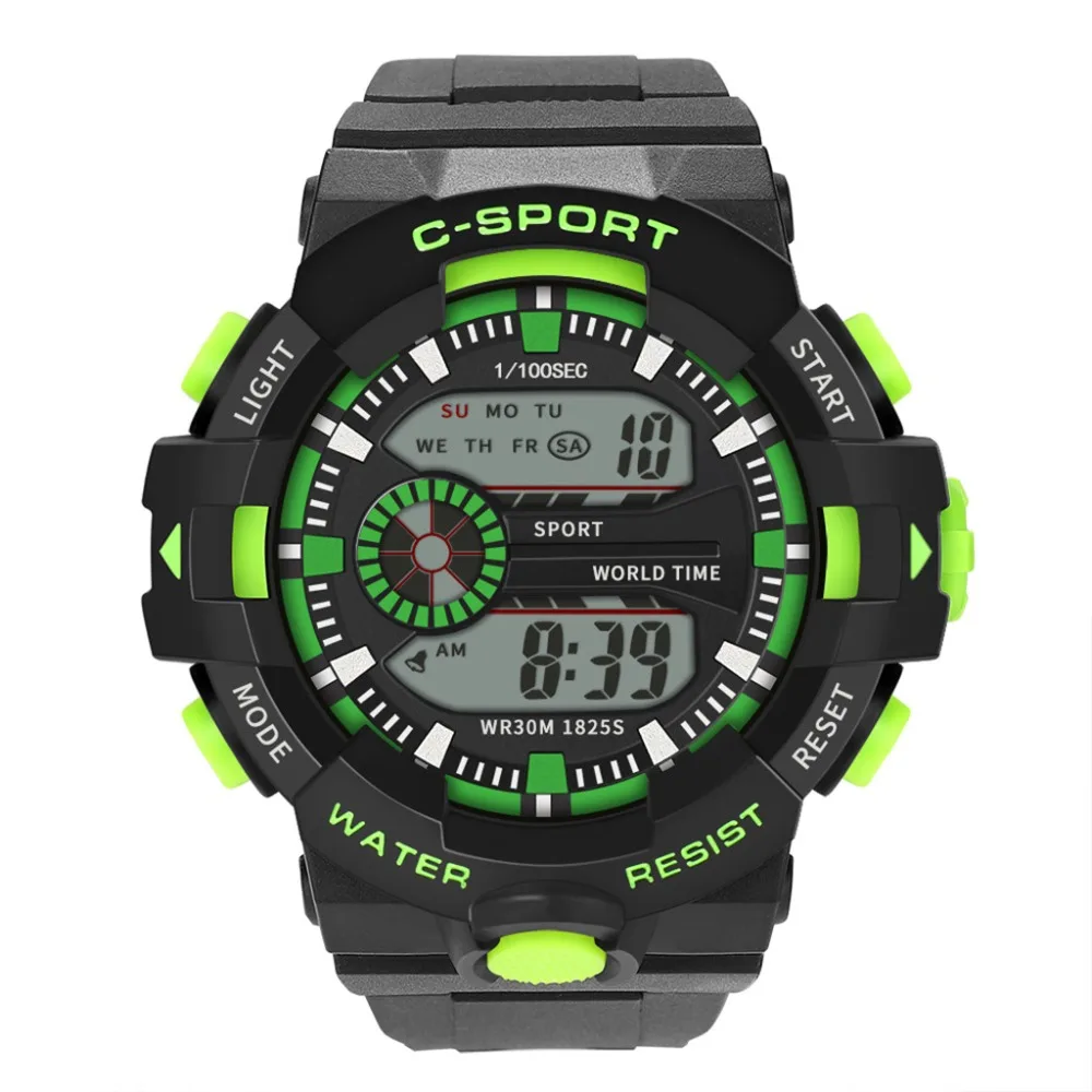 Светодиодный цифровые часы мужские спортивные 30 м Профессиональные Водонепроницаемые Военные Резиновые Кварцевые Светящиеся спортивные часы