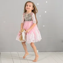 Кружевное фатиновое праздничное платье принцессы с блестками для маленьких девочек K0225