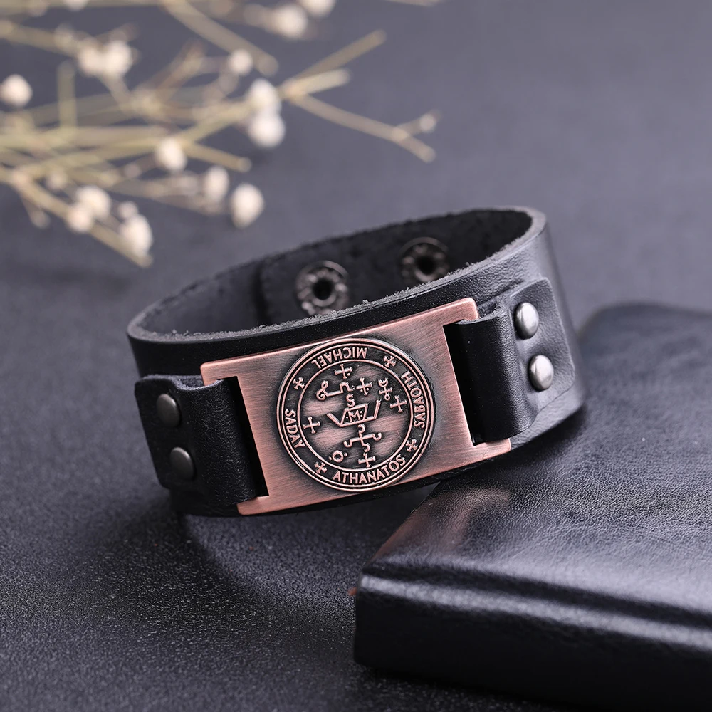 EUEAVAN The Sigil of The Archangel Michael Talisman for Courage and Protection Braided Leather Bracelet