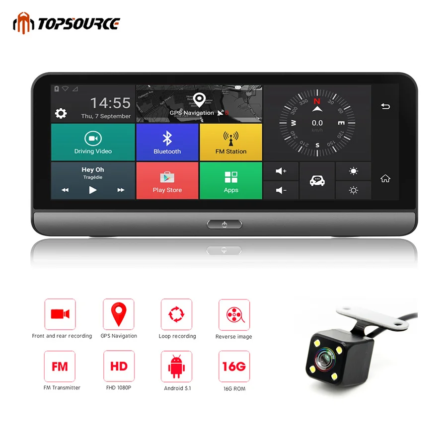 Автомобильный видеорегистратор TOPSOURCE Android 5 1 4G 8 дюймов автомобильная камера Wi Fi