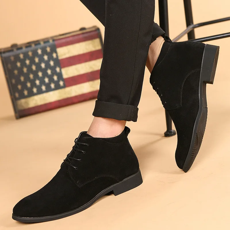 Мужские Ботильоны; деловые мужские ботинки-Чукка; повседневная обувь с высоким берцем; уличная кожаная мужская зимняя обувь; Цвет черный, серый
