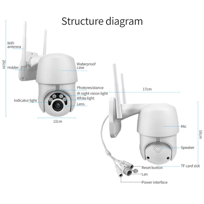 HD 1080P Outdoor Pan Tilt WiFi Camera Auto Tracking Of Human Body Smart IP Camera Two-Way Audio Night Vision Support Onvif