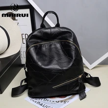 Women Simple Style Backpack Waterproof Vintage Fashion PU Leather Black School Bag for Girls Shoulder Travel