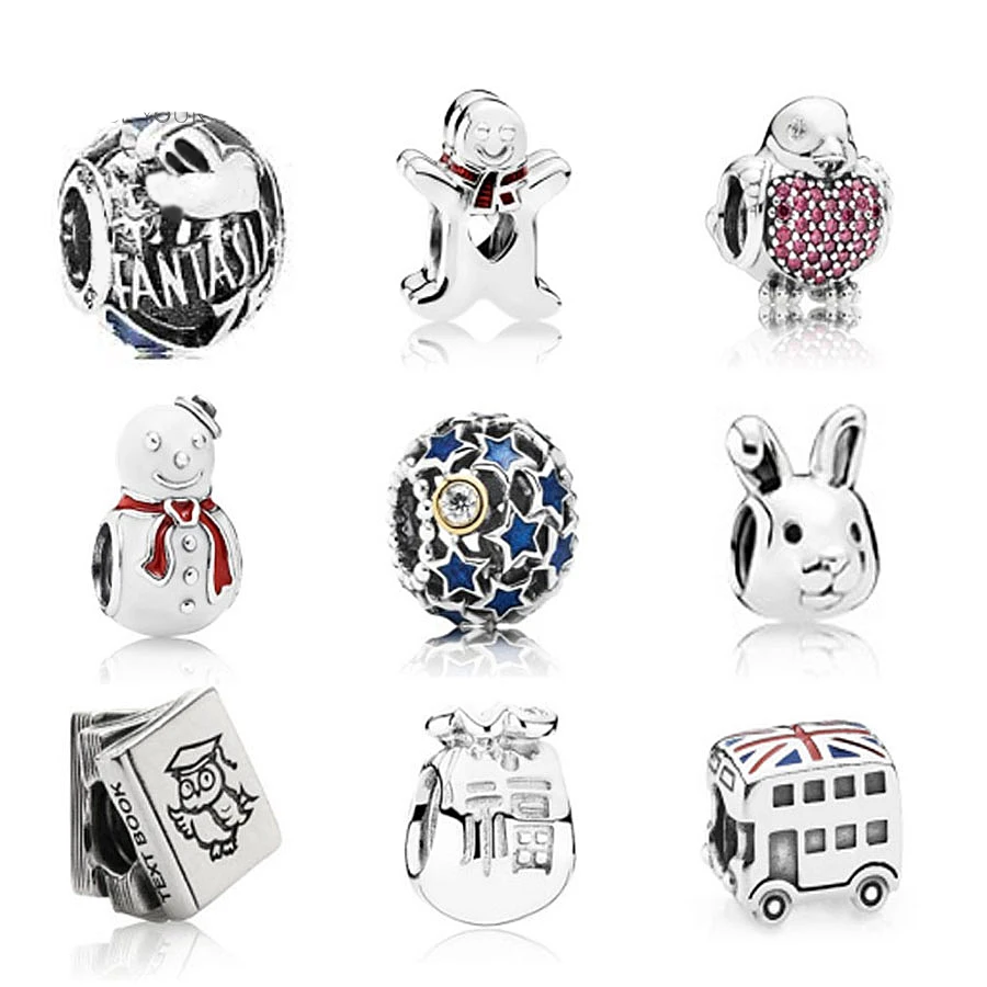 

NEW 925 Sterling Silver Beads The bus Fish Charms With Enamel And CZ Fit Original Bracelet DIY bracelet factory Wholesale