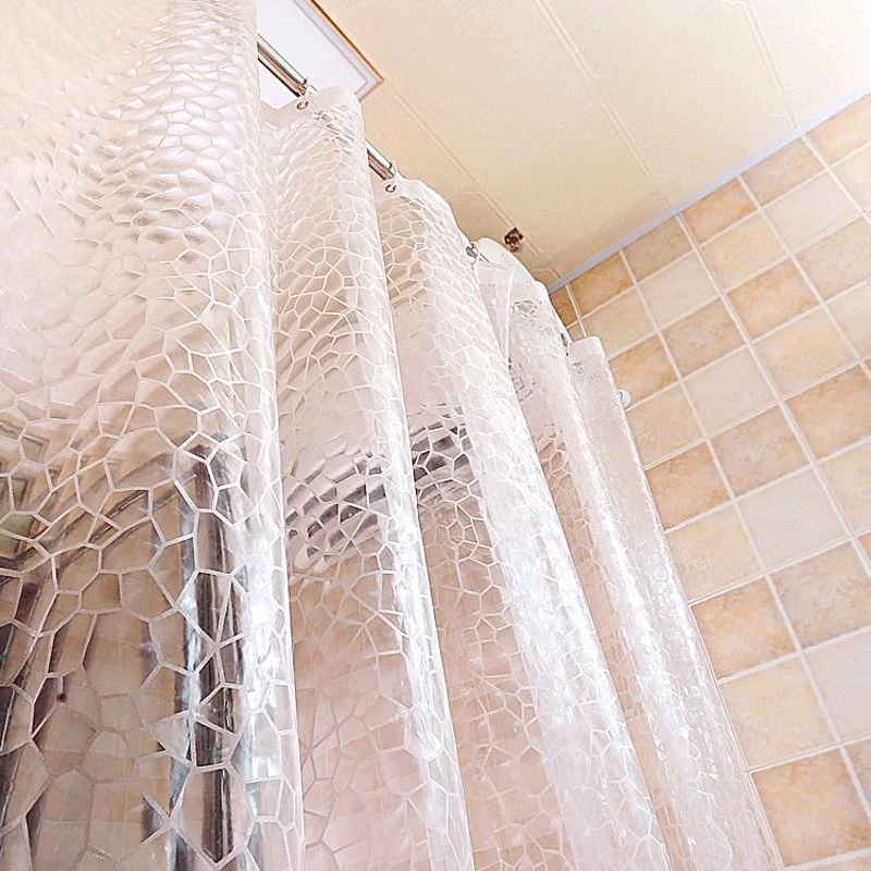 

Bathroom Shower Curtains 3D Waterproof PEVA Curtain with Hook Solid Pattern Curtain 180 x 180/180 x 200cm Blue Green White