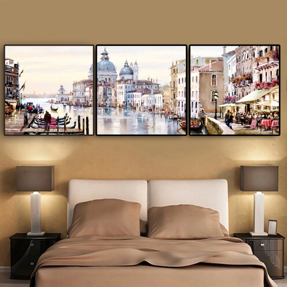 3 шт. абстрактная Венеция город воды картина маслом на холсте здания Куадрос плакаты и принты стены искусства для гостиной