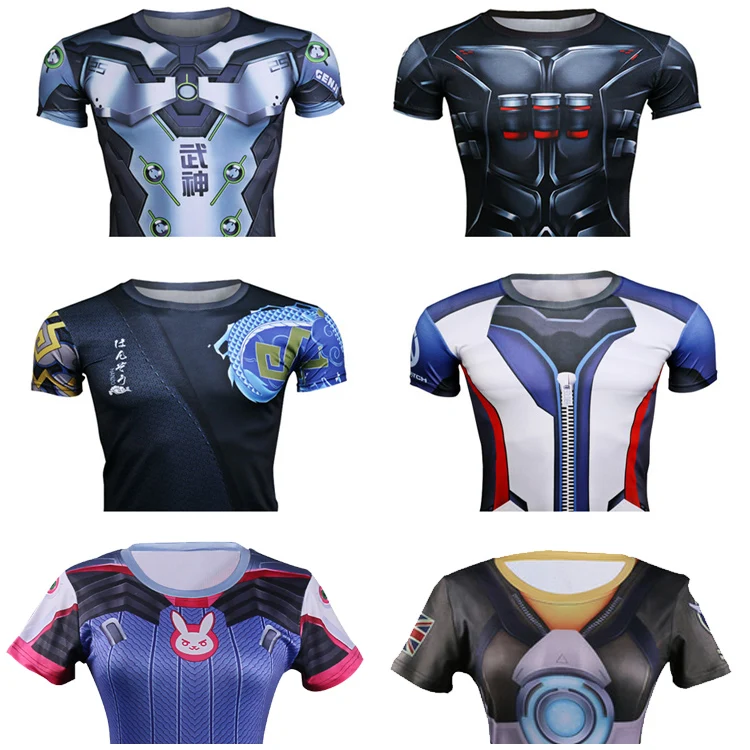 

Game OW Heros Genji DVA Reaper Mercy Hanzo Quick dry Summer T-shirt fashion men's Cosplay tshirt tee in stock free shipping
