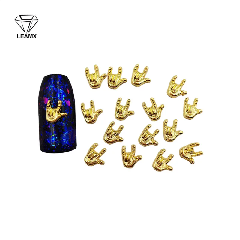 

50 PCS Nail Art Decoration 3D I Love You Gesture Shiny Manicure Nail Decoration Charm Alloy Nail Stickers