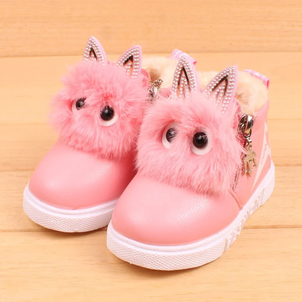TELOTUNY cute boots girls leather PU snow boots kids shoes Autumn and winter children's plus velvet warm snow boots Z0829