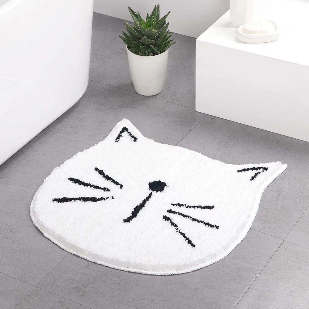 water absorption cat carpet for bathroom round bath mats in the kitchen home decoration scallop snails anti slip rug DW019 - Цвет: white cat