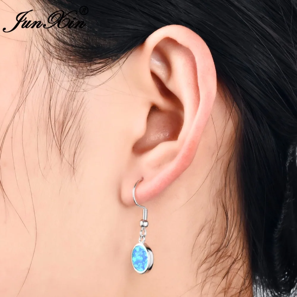 Women Vintage Boho Moon Opal Earrings 925 Sterling Silver Drop Dangle Jewelry