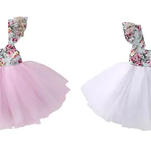 Детская одежда для маленьких девочек кружевное платье с цветочным узором и рюшами на подтяжках вечерние Бальные вечерние платья Сарафан с открытой спиной Одежда для маленьких девочек