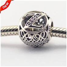 Подходит для Pandora Браслеты алфавит Z Амулеты с прозрачным кубическим цирконием серебряные бусины 925 пробы