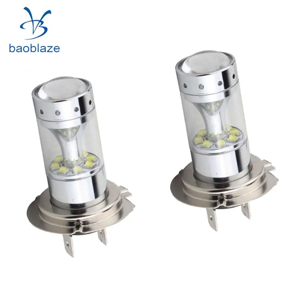  2pcs White Light H7 100W 1200LM 6000K Car Fog Lights Daytime Driving Light 