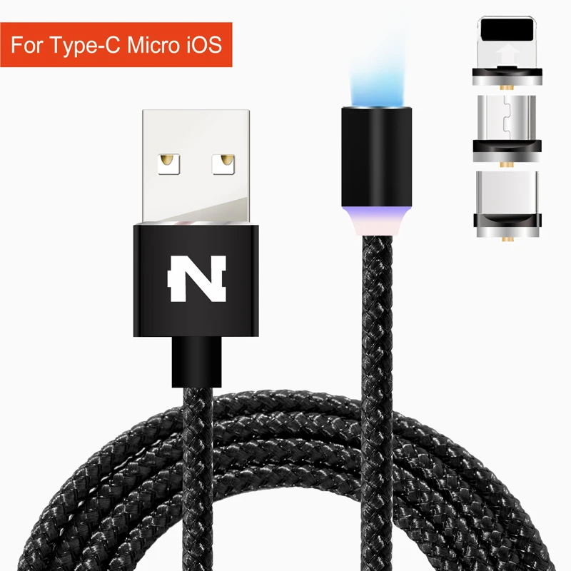 Магнитный usb-кабель NOHON для iPhone, адаптер Micro type-C, быстрая зарядка для iOS, Xiaomi, Android, 3 в 1, магнитное usb-зарядное устройство - Цвет: Black Cable 3 Plugs