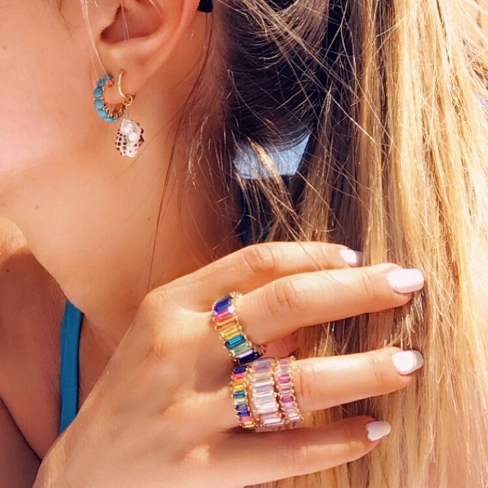 

2019 hot sale rainbow cz rings for women wedding accessories 5.6.7.8.9 size fashion statement gold color rings wholesale