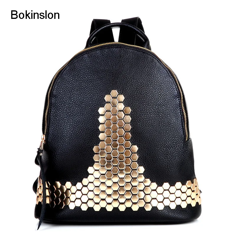 Bokinslon Women s Double Shoulder Backpack Fashion PU Leather Women Backpack Brand Popular Student Backpacks