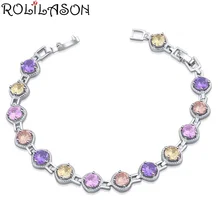 ROLILASON классический Цвет Кристалл 925 серебряный браслет циркон романтический подарок на день Святого Валентина ювелирные изделия TB1154