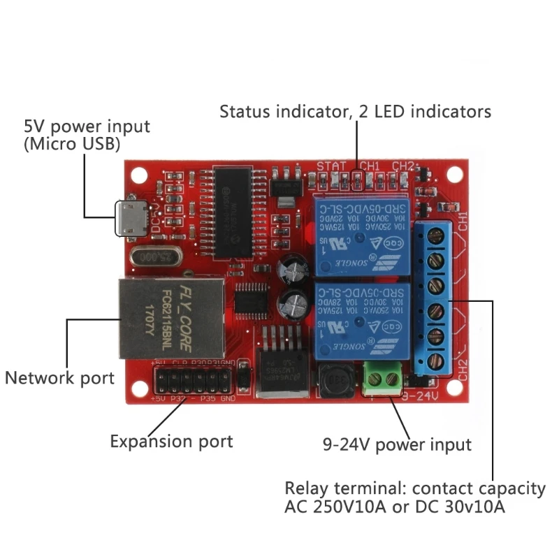 

LAN Ethernet 2 Way Relay Board Delay Switch TCP/UDP Controller Module WEB Server