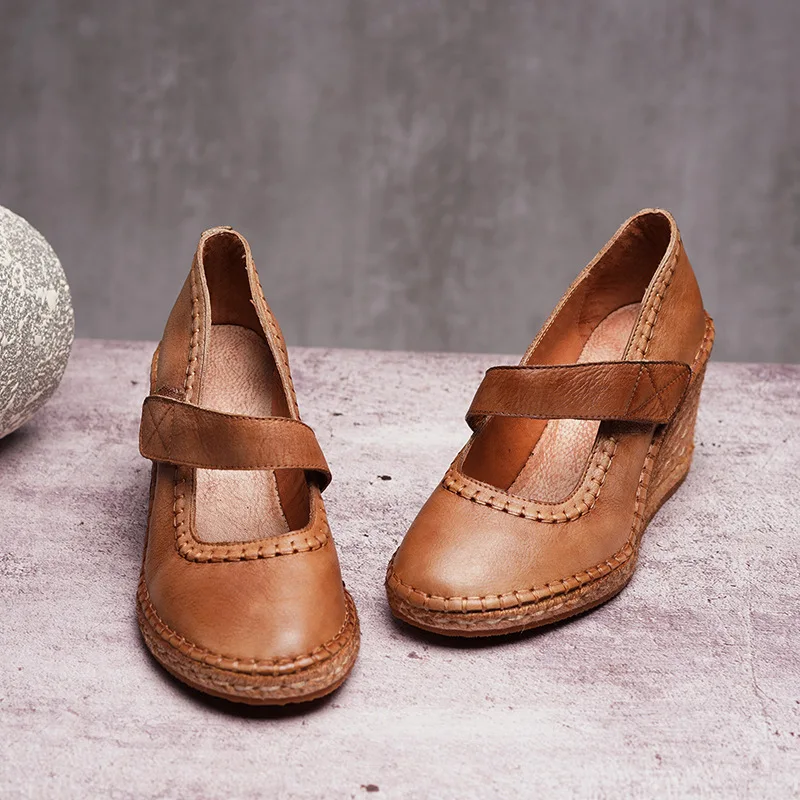 

Artdiya Original Spring and Summer New Wedges Heels Thick Sole Women Shoes Genuine Leather Retro Weave Shallow Handmade Shoes